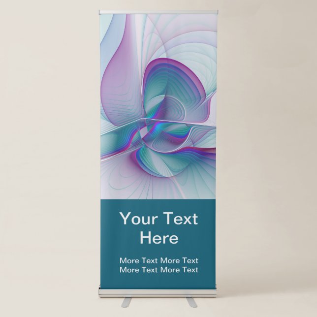 Modern Abstract Pink Blue Turquoise Fractal Text Retractable Banner (Front)