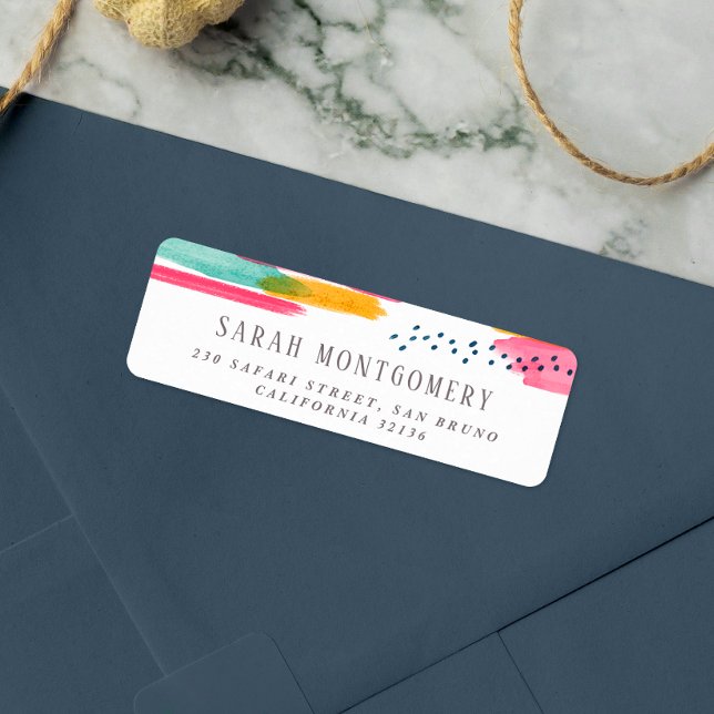 Modern Abstract Pink & Blue Watercolor (Return Address Label Mock-up)