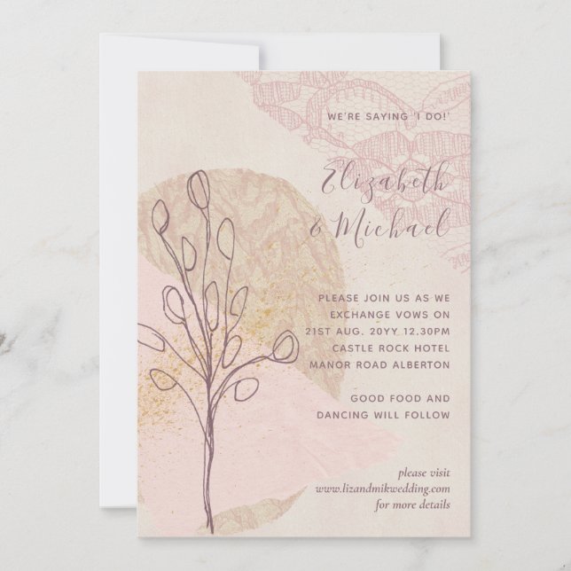 Modern Abstract Pink Blush Gold Wedding Invites (Front)