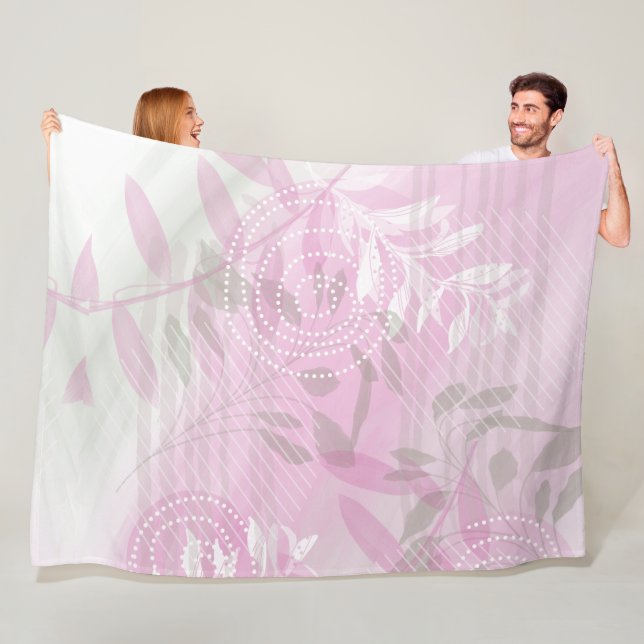 Modern Abstract Pink Botanical Leaf Fleece Blanket (In Situ)