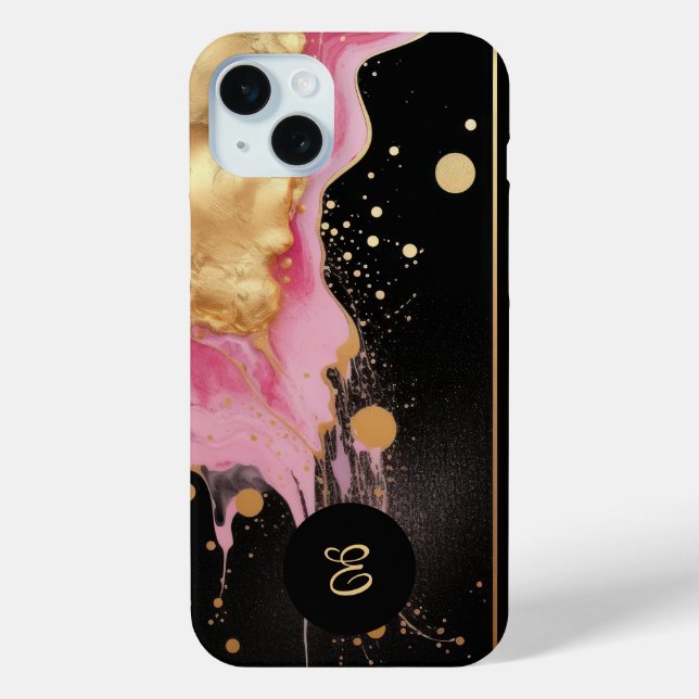 Modern abstract pink gold and black ink marble Case-Mate iPhone case (Back)