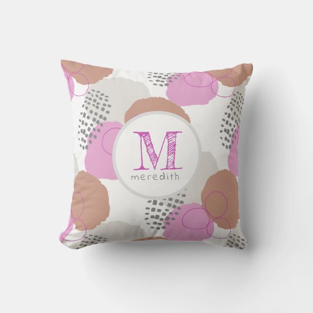 Modern Abstract Pink Grey Pattern Monogram  Cushion (Front)