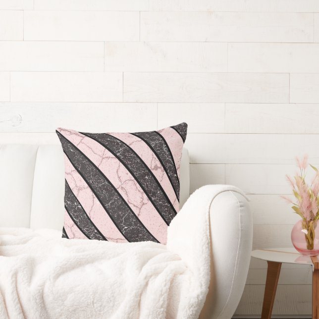 Modern Abstract Pink Marble Stripes Blush Pink Cushion (Couch)