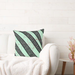 Modern Abstract Pink Marble Stripes Light Green Cushion
