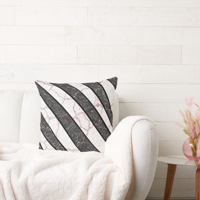 Modern Abstract Pink Marble Stripes White Cushion (Couch)