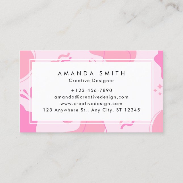 Modern Abstract Pink Minimalist Personalise Business Card (Back)