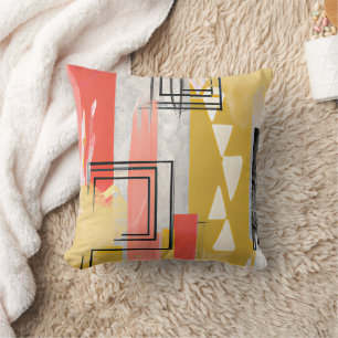 Modern Abstract Pink Mustard Yellow and Gold Cushion