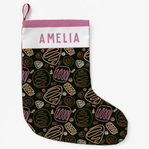Modern Abstract Pink One line Shapes Pattern  Small Christmas Stocking