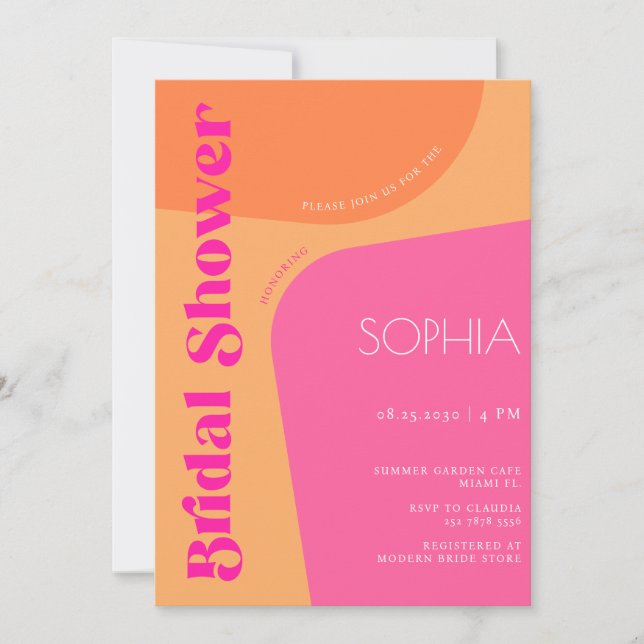 Modern abstract pink orange bridal shower  invitation (Front)