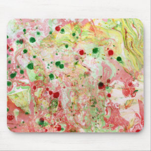 Modern Abstract Pink Red Yellow Green Marble Mouse Mat