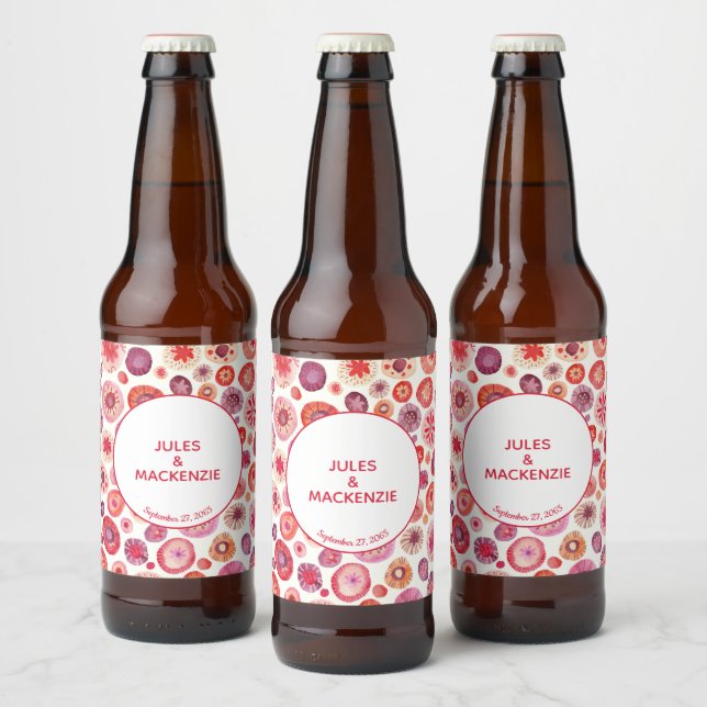 Modern Abstract Pink Watercolor Circles Beer Bottle Label (Bottles)