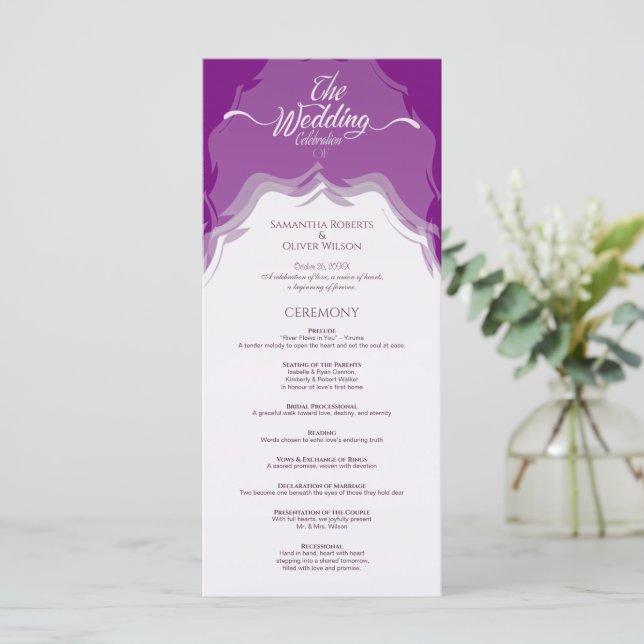 Modern Abstract Pink Wedding Program Programme (Standing Front)