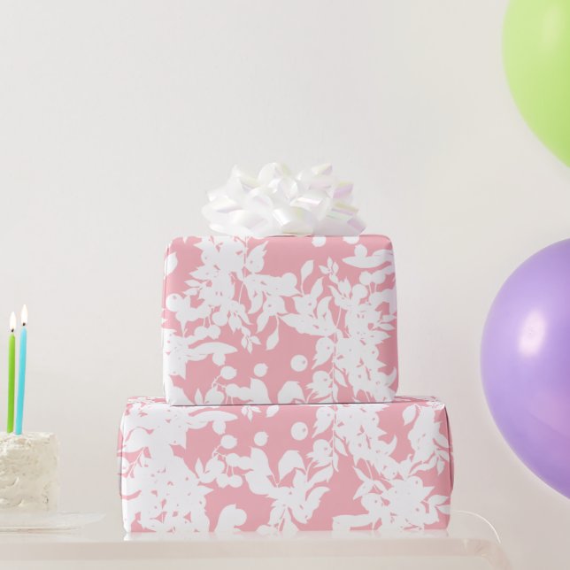 Modern Abstract Pink White Floral Wrapping Paper (Party Gifts)