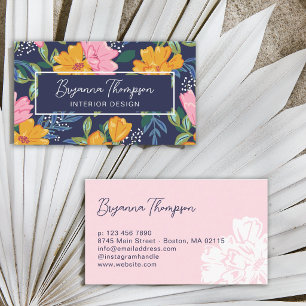 Modern Abstract Pink & Yellow Floral Pattern Business Card