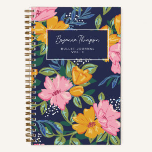 Modern Abstract Pink & Yellow Floral Pattern Notebook