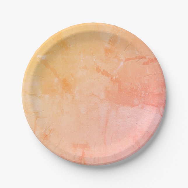 Modern Abstract Pink, Yellow, Peach Paper Plate (Front)