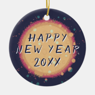 Modern Abstract Planet Happy New Year 2023 Ceramic Tree Decoration