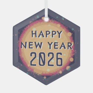 Modern Abstract Planet Happy New Year 2026 Glass Tree Decoration