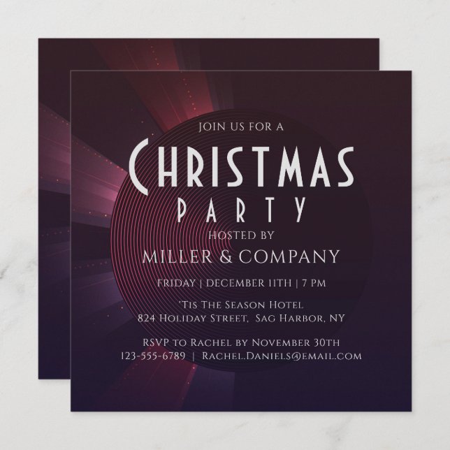 Modern Abstract Plum Corporate Christmas Party Invitation (Front/Back)