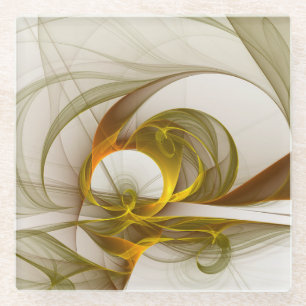 Modern Abstract Precious Metal Colours Fractal Glass Coaster