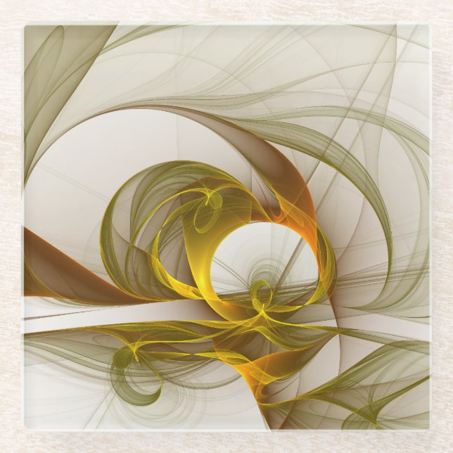 Modern Abstract Precious Metal Colours Fractal Glass Coaster (Front)