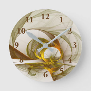 Modern Abstract Precious Metal Colours Fractal Round Clock