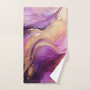 Modern Abstract Purple and Gold Bath Towel Set