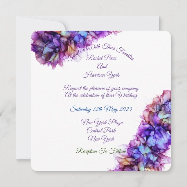 Modern Abstract Purple Haze Alcohol Ink  Wedding   Invitation (Front)