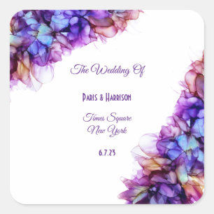 Modern Abstract Purple Haze Alcohol Ink  Wedding Square Sticker