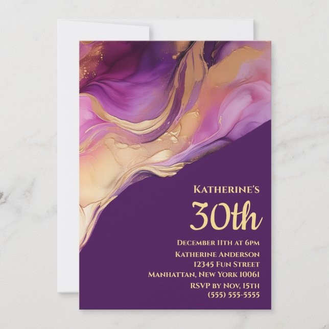 Modern Abstract Purple Pink and Gold- Invitation (Front)