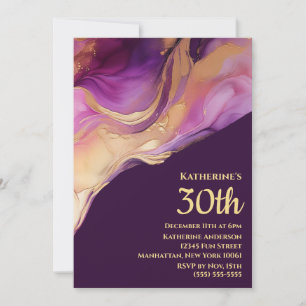 Modern Abstract Purple Pink and Gold- Invitation