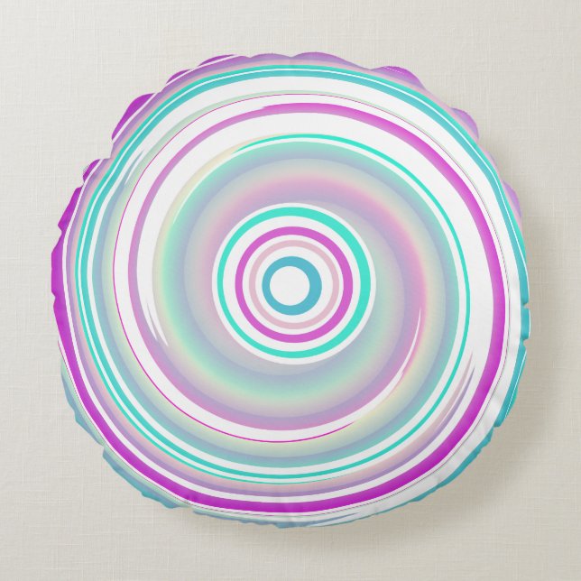 Modern Abstract Purple Teal Spiral Round Cushion (Front)