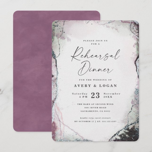 Modern Abstract Purple Wedding Rehearsal Dinner Invitation (Front/Back)