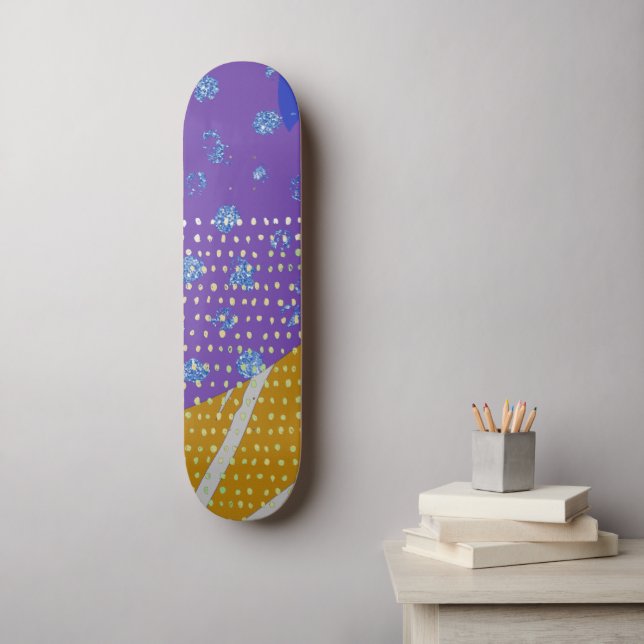 Modern Abstract Purple Yellow and Dots Skateboard (Wall Art)