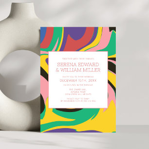 Modern Abstract Rainbow Colourful Wedding Invitation