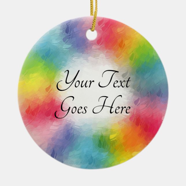 Modern Abstract Rainbow Colours Template Script Ceramic Tree Decoration (Front)