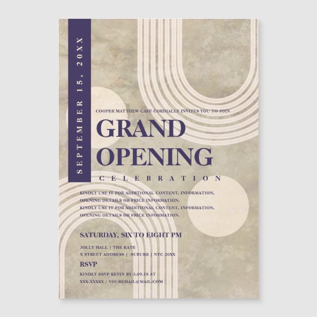 Modern Abstract Rainbow Navy Blue Grand Opening Magnetic Invitation (Front)