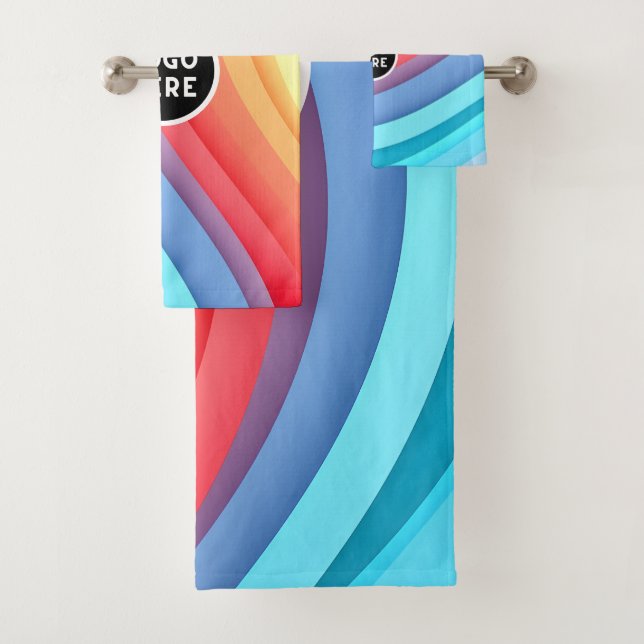Modern Abstract Rainbow Waves with your Logo  Bath Towel Set (Insitu)