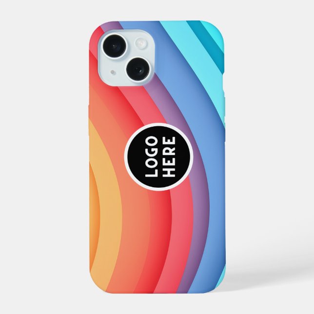 Modern Abstract Rainbow Waves with your Logo  iPhone 15 Case (Back)