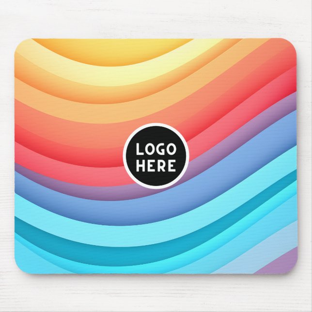 Modern Abstract Rainbow Waves with your Logo  Mouse Mat (Front)