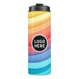 Modern Abstract Rainbow Waves with your Logo  Thermal Tumbler