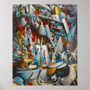 Modern Abstract read blue black yellow white Poster