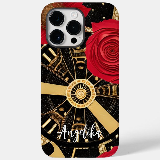 Modern Abstract Red and Gold Clock Customisable  Case-Mate iPhone Case (Back)