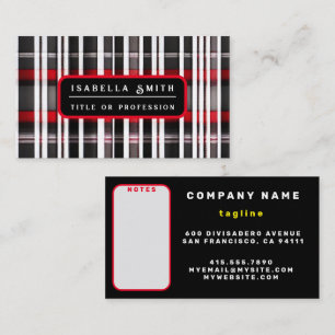 Modern Abstract Red Black Plaid Collection Business Card