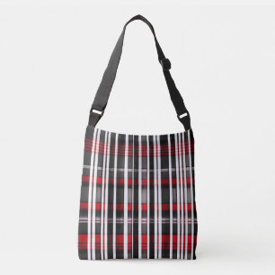 Modern Abstract Red Black Plaid Collection Crossbody Bag