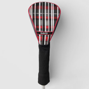 Modern Abstract Red Black Plaid Collection Golf Head Cover