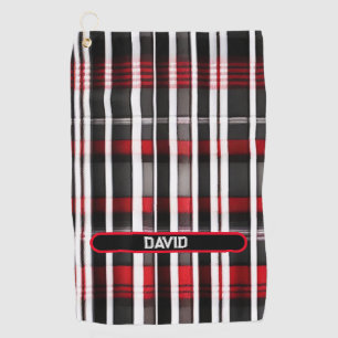 Modern Abstract Red Black Plaid Collection Golf Towel