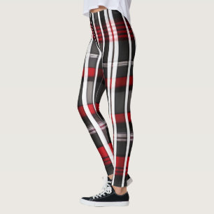 Modern Abstract Red Black Plaid Collection Leggings