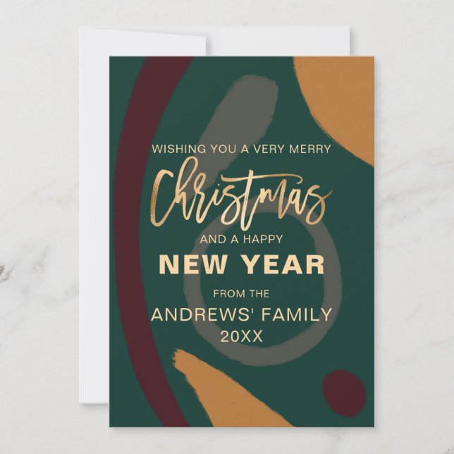 Modern Abstract Red Green Gold Christmas Holiday Card (Front)