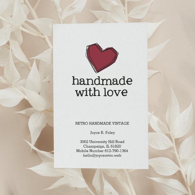 Modern Abstract Red Heart Handmade with Love Quote Business Card (Creator Uploaded)